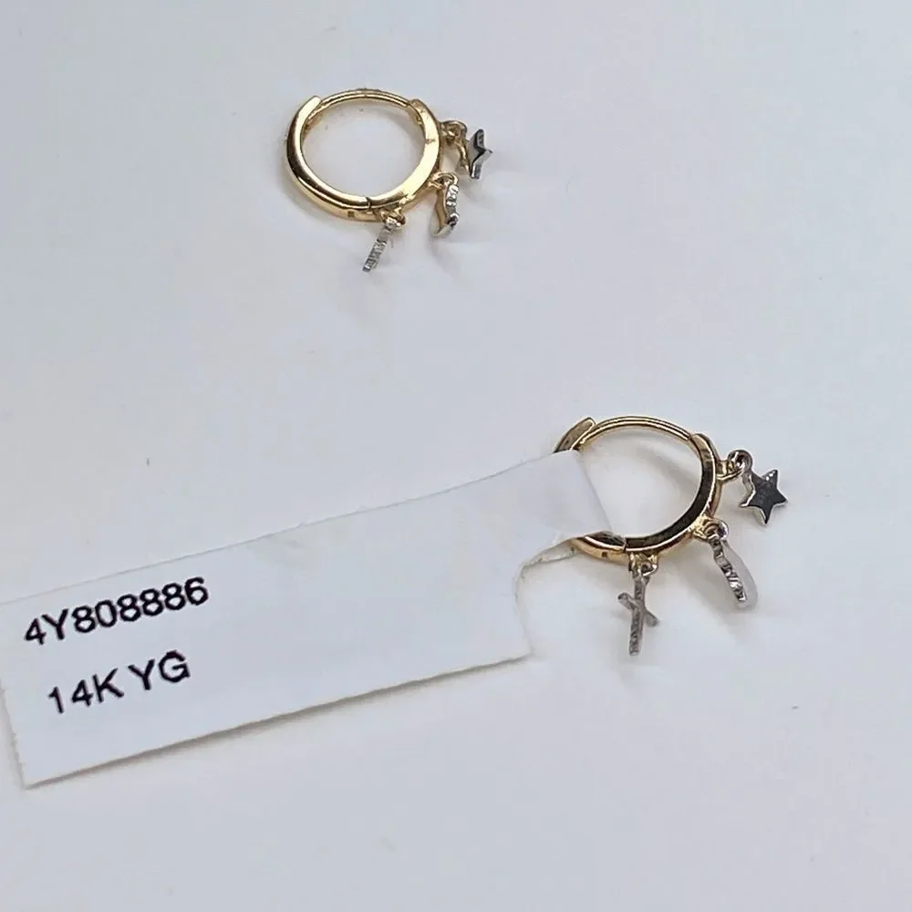 Carla Nancy B. 14k Gold Huggie Hoop earrings with star and cross charm